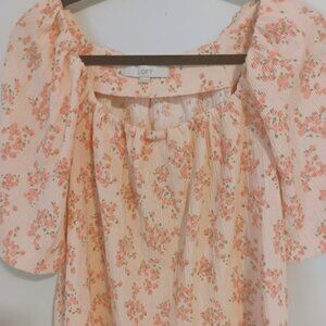 LOFT Floral Puff Sleeve Blouse in Size S